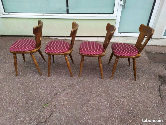 Lot de 4 chaises de bistrot bois avec coussin vintage année 70/80/90