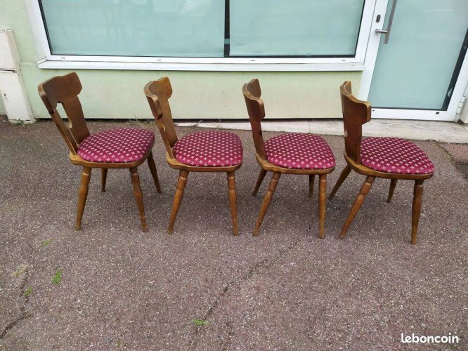 Lot de 4 chaises de bistrot bois avec coussin vintage année 70/80/90
