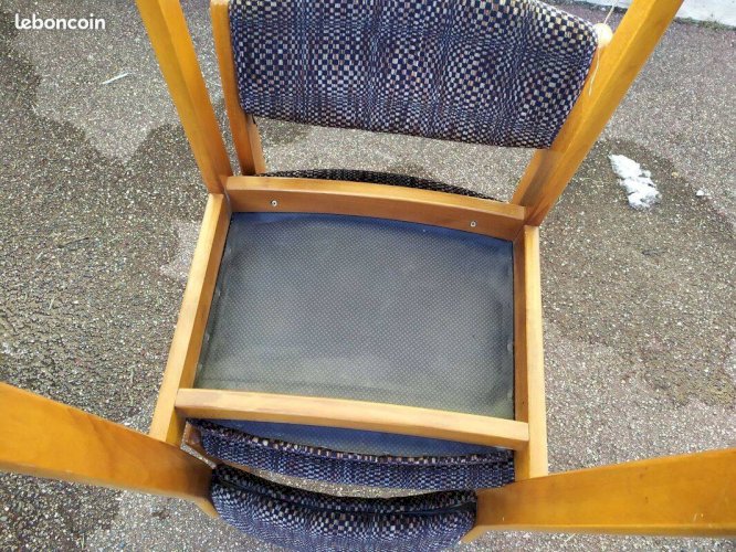Lot de 4 chaises en bois blond et tissu gris - vintage