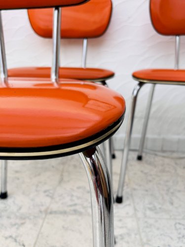 Lot de 4 chaises en skaï orange