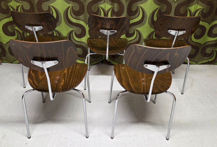 Lot de 4 chaises vintage Egon Eiermann – Modèle SE 68 – Années 60 – Bois et métal