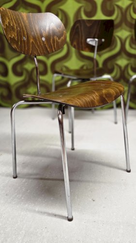 Lot de 4 chaises vintage Egon Eiermann – Modèle SE 68 – Années 60 – Bois et métal