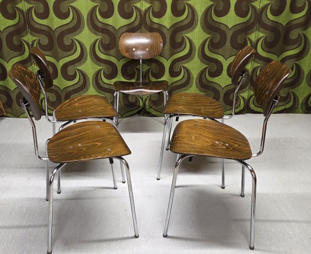 Lot de 4 chaises vintage Egon Eiermann – Modèle SE 68 – Années 60 – Bois et métal