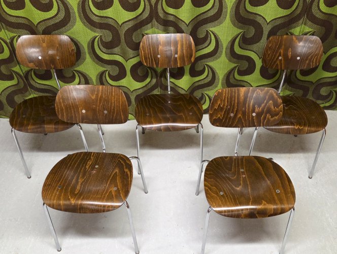 Lot de 4 chaises vintage Egon Eiermann – Modèle SE 68 – Années 60 – Bois et métal