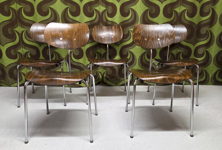 Lot de 4 chaises vintage Egon Eiermann – Modèle SE 68 – Années 60 – Bois et métal