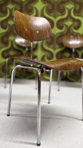 Lot de 4 chaises vintage Egon Eiermann – Modèle SE 68 – Années 60 – Bois et métal