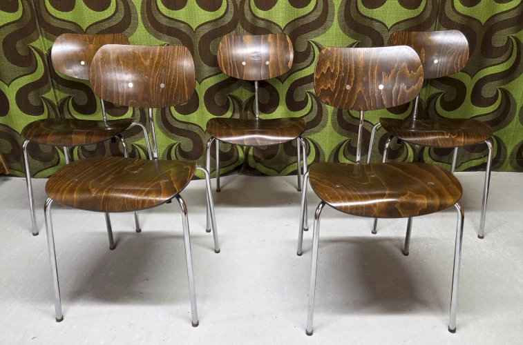 Lot de 4 chaises vintage Egon Eiermann – Modèle SE 68 – Années 60 – Bois et métal