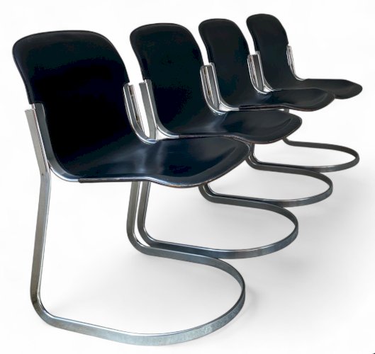 Lot de 4 Chaises Vintage – Willy Rizzo pour Cidue, Italie, Années 70