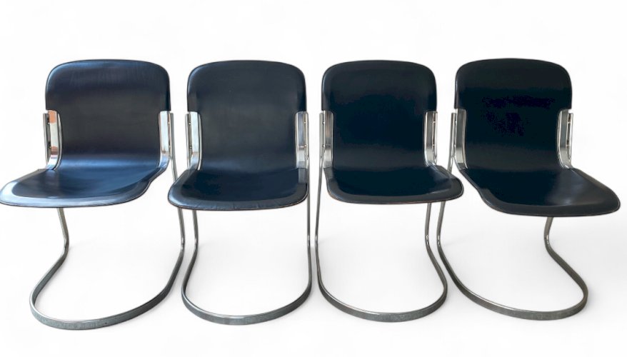 Lot de 4 Chaises Vintage – Willy Rizzo pour Cidue, Italie, Années 70