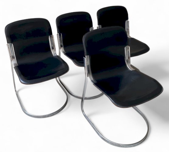 Lot de 4 Chaises Vintage – Willy Rizzo pour Cidue, Italie, Années 70