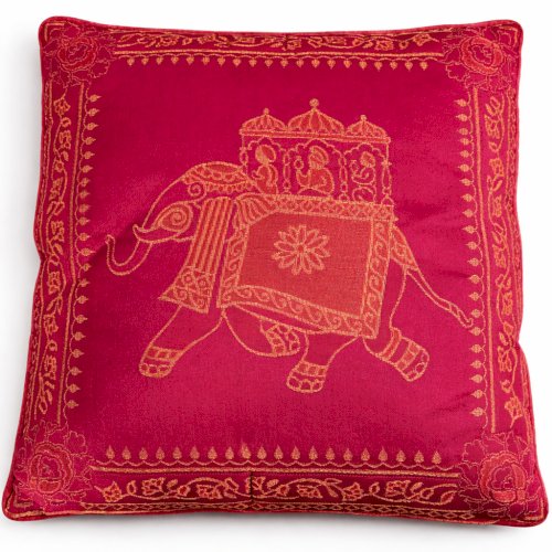 Lot de 4 coussins indiens brodés éléphant doré rose 42x42 cm recto verso