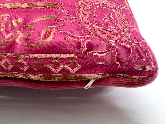 Lot de 4 coussins indiens brodés éléphant doré rose 42x42 cm recto verso