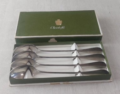 Lot de 4 cuillères à soda / mazagran, décor Fidélio, métal argenté, Christofle