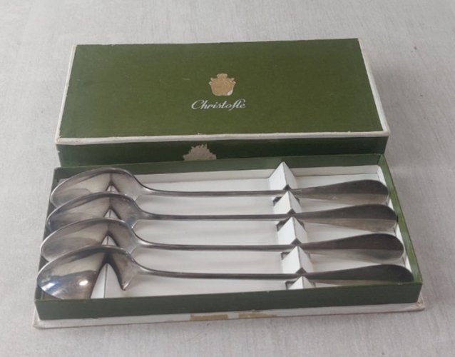 Lot de 4 cuillères à soda / mazagran, décor Fidélio, métal argenté, Christofle