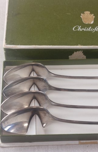 Lot de 4 cuillères à soda / mazagran, décor Fidélio, métal argenté, Christofle