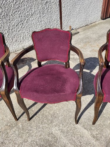 LOT DE 4 FAUTEUILS BRIDGE 1950 EN TISSU MAUVE