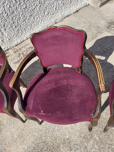 LOT DE 4 FAUTEUILS BRIDGE 1950 EN TISSU MAUVE