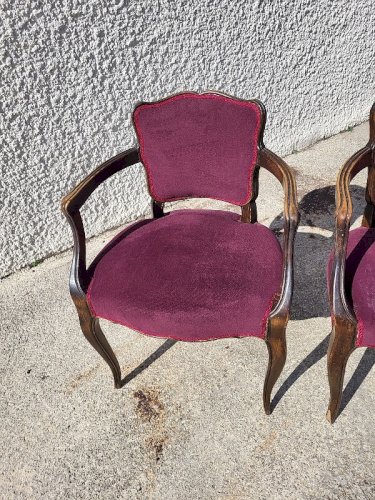 LOT DE 4 FAUTEUILS BRIDGE 1950 EN TISSU MAUVE