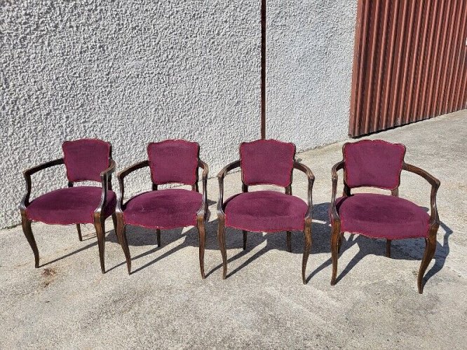 LOT DE 4 FAUTEUILS BRIDGE 1950 EN TISSU MAUVE