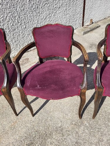 LOT DE 4 FAUTEUILS BRIDGE 1950 EN TISSU MAUVE