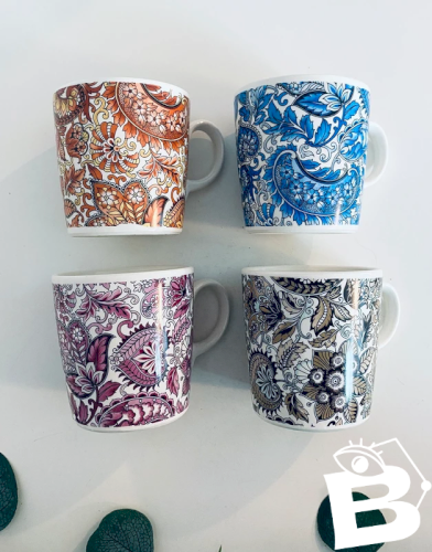 Lot de 4 Mugs Vintage Royal Sphinx Maastricht – Motif Cachemire / Bohème