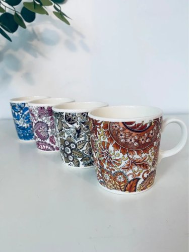 Lot de 4 Mugs Vintage Royal Sphinx Maastricht – Motif Cachemire / Bohème