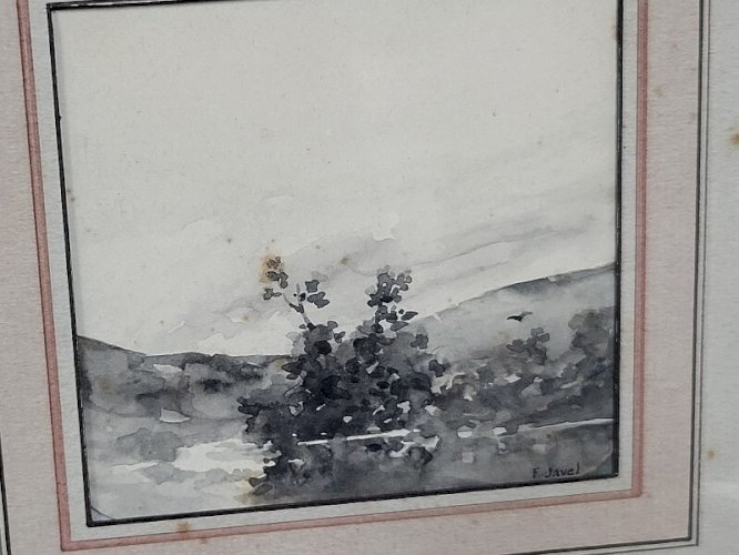 LOT DE 4 PETITES AQUARELLES SOUS VERRE SIGNEES F JAVEL