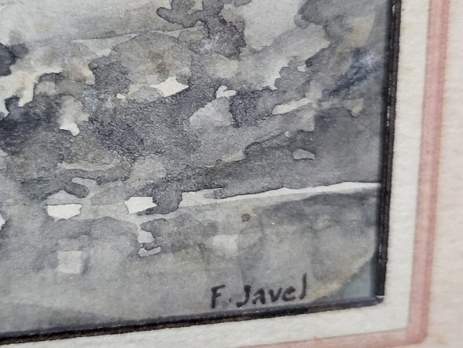 LOT DE 4 PETITES AQUARELLES SOUS VERRE SIGNEES F JAVEL