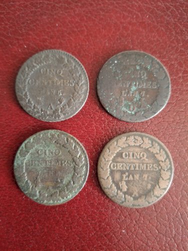 Lot de 4 pièces de 5 centimes An 5, 7 et 8 dont An 7/5 D