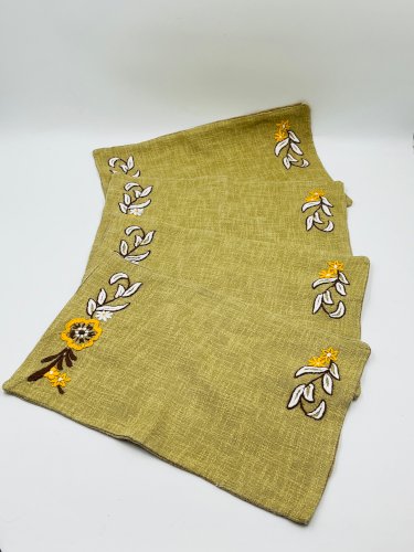 Lot de 4 sets de table vintage brodés en toile de jute