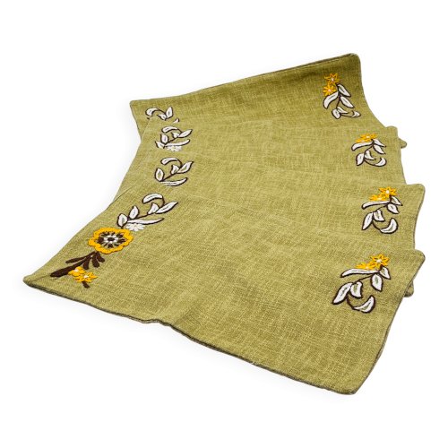 Lot de 4 sets de table vintage brodés en toile de jute