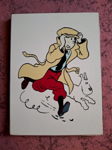 Lot de 4 tableaux peints à la main et laqués Tintin