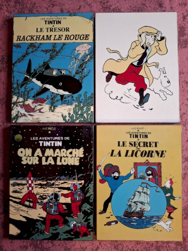 Lot de 4 tableaux peints à la main et laqués Tintin