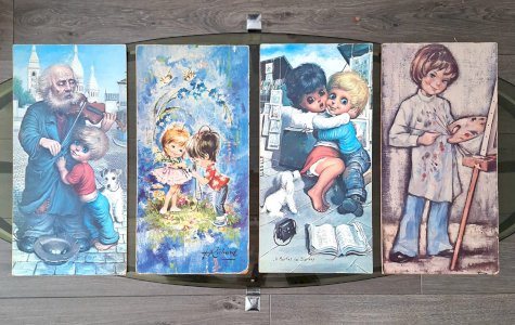 Set of 4 vintage poulbots or Parisian titis paintings, retro decoration