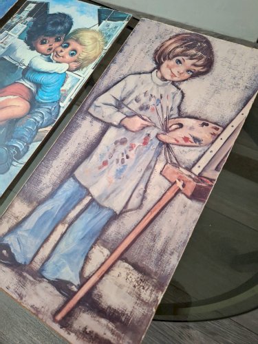 Lot de 4 tableaux poulbots ou titis parisiens vintage, décoration rétro