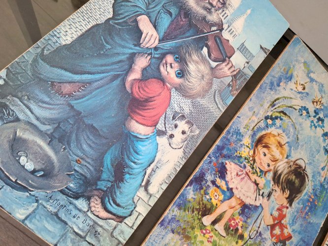 Lot de 4 tableaux poulbots ou titis parisiens vintage, décoration rétro