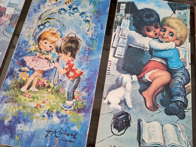 Lot de 4 tableaux poulbots ou titis parisiens vintage, décoration rétro