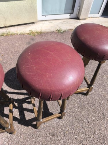 Lot de 4 tabourets de bar cuir et bois