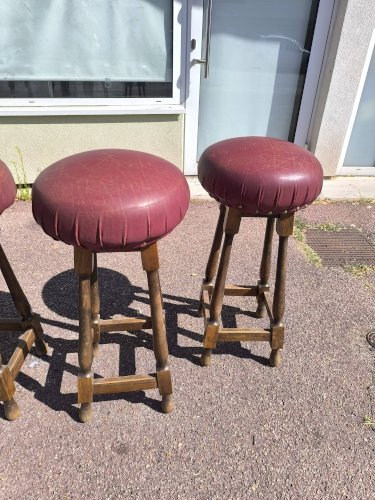 Lot de 4 tabourets de bar cuir et bois