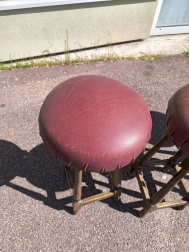 Lot de 4 tabourets de bar cuir et bois