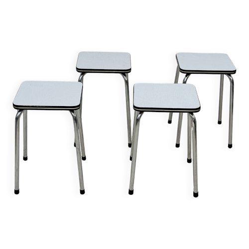 Lot de 4 tabourets vintage en formica gris et chrome