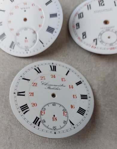 Lot de 5 anciens cadrans de montre gousset émaillé, Régulateur, chronomètre ^