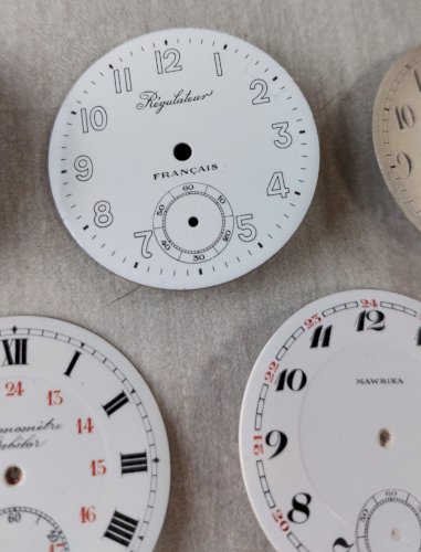 Lot de 5 anciens cadrans de montre gousset émaillé, Régulateur, chronomètre ^