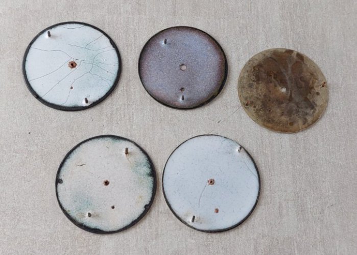 Lot de 5 anciens cadrans de montre gousset émaillé, Régulateur, chronomètre ^