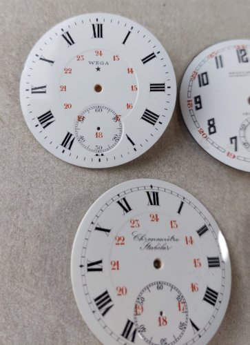 Lot de 5 anciens cadrans de montre gousset émaillé, Régulateur, chronomètre ^