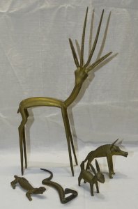 -LOT de 5 ANIMAUX EN LAITON ORIGINE SOUVENIRS DE VOYAGE EN AFRIQUE COLLECTION  D