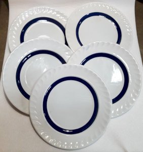 Lot de 5 assiettes à dessert 19,6cm bleues et blanches