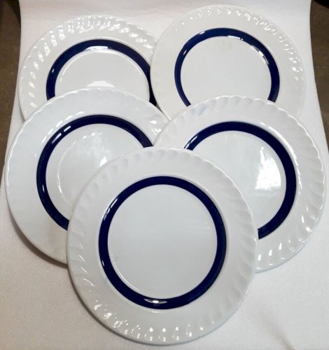 Lot de 5 assiettes à dessert 19,6cm bleues et blanches