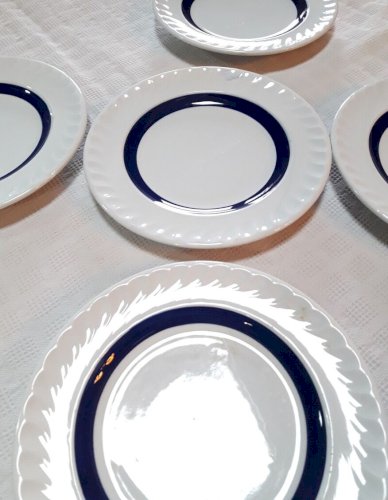 Lot de 5 assiettes à dessert 19,6cm bleues et blanches