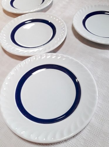 Lot de 5 assiettes à dessert 19,6cm bleues et blanches